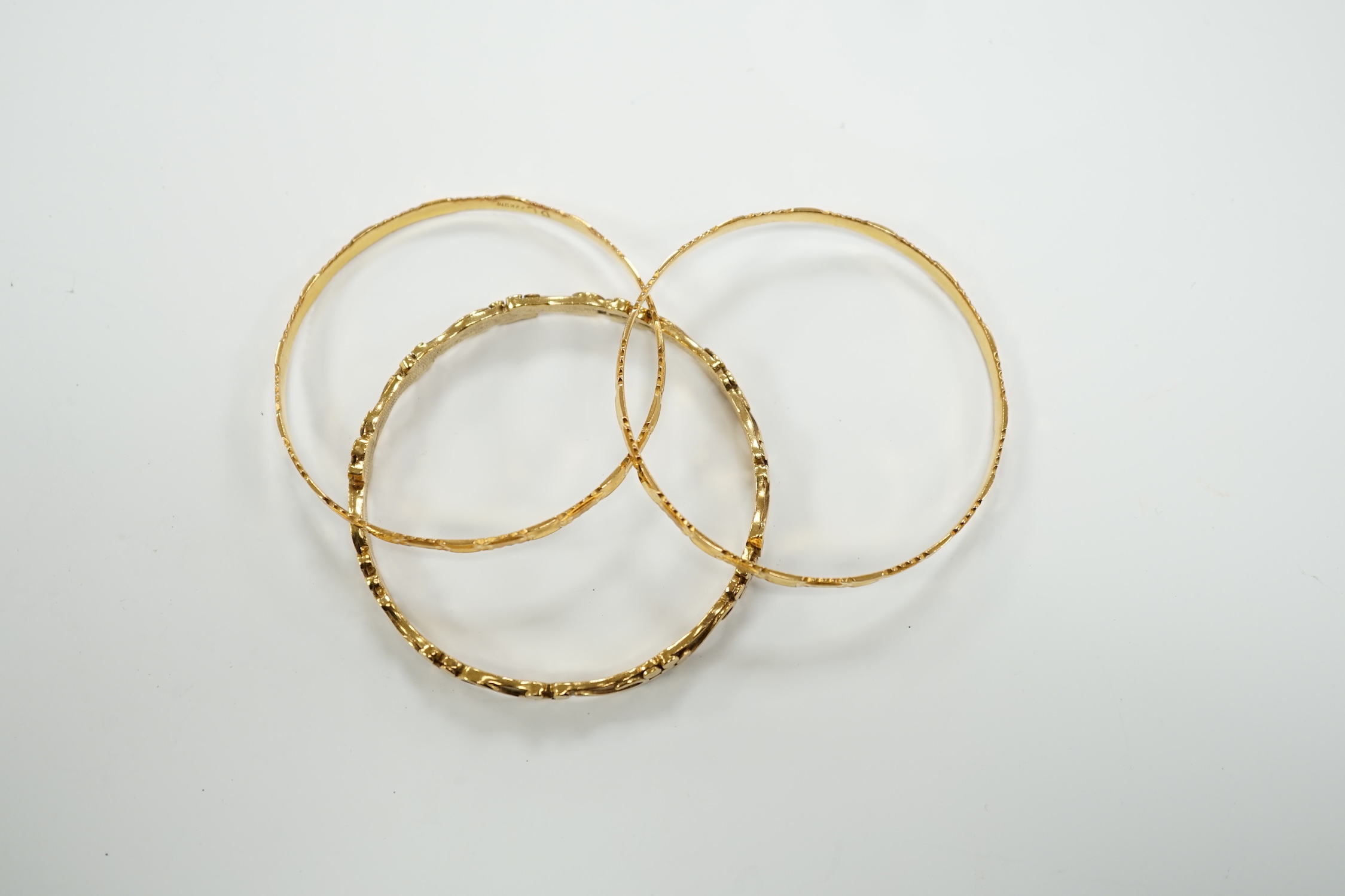 Two 22k bangles, 19.6 grams and a 9ct gold bangle, 20.6 grams. - Image 2 of 7