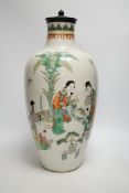 A large Chinese famille verte vase, late 19th century, neck reduced, 45cm