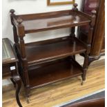 A Victorian mahogany three tier buffet, width 86cm, depth 43cm, height 105cm