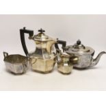 A 1930's silver four piece tea set with ebonised handles, Viners Ltd, Sheffield,, 1932, gross weight