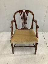 A George III and later mahogany elbow chair, width 61cm, depth 49cm, height 94cm