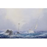 Alan Stark (20th. C) heightened watercolour, Yacht at sea, 31 x 48cm