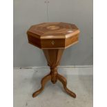 A reproduction Victorian style octagonal trumpet work table, width 42cm, height 74cm