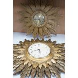 A Smiths sunburst wall clock and a similar Metamec clock, Smith clock 66cm wide