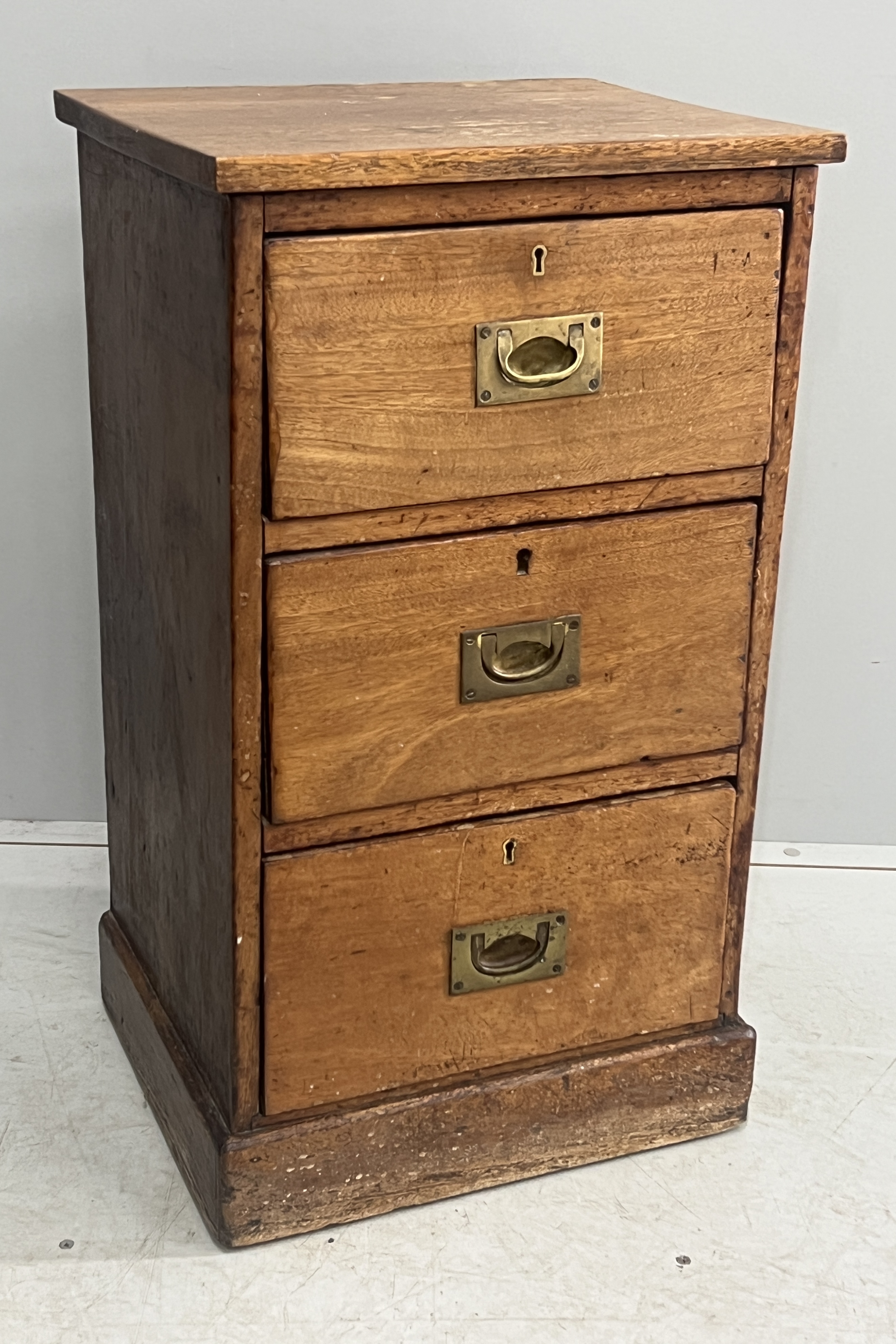 A Victorian mahogany three drawer bedside chest, adapted, width 42cm, depth 35cm, height 74cm - Image 2 of 6