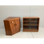 A mid century G-Plan teak corner bureau / combined bookcase, length 161cm, depth 70cm, height 85cm