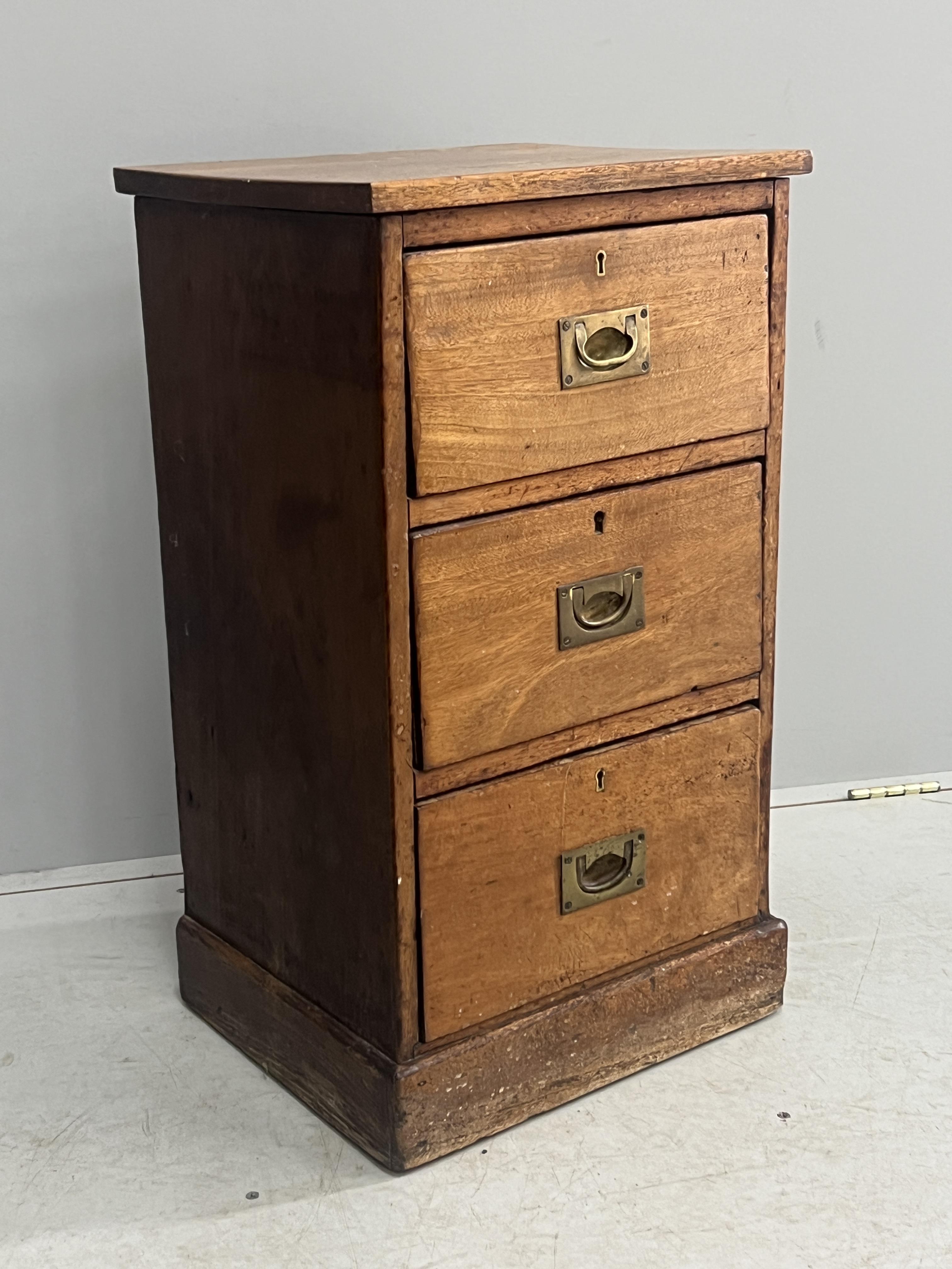 A Victorian mahogany three drawer bedside chest, adapted, width 42cm, depth 35cm, height 74cm - Image 3 of 6