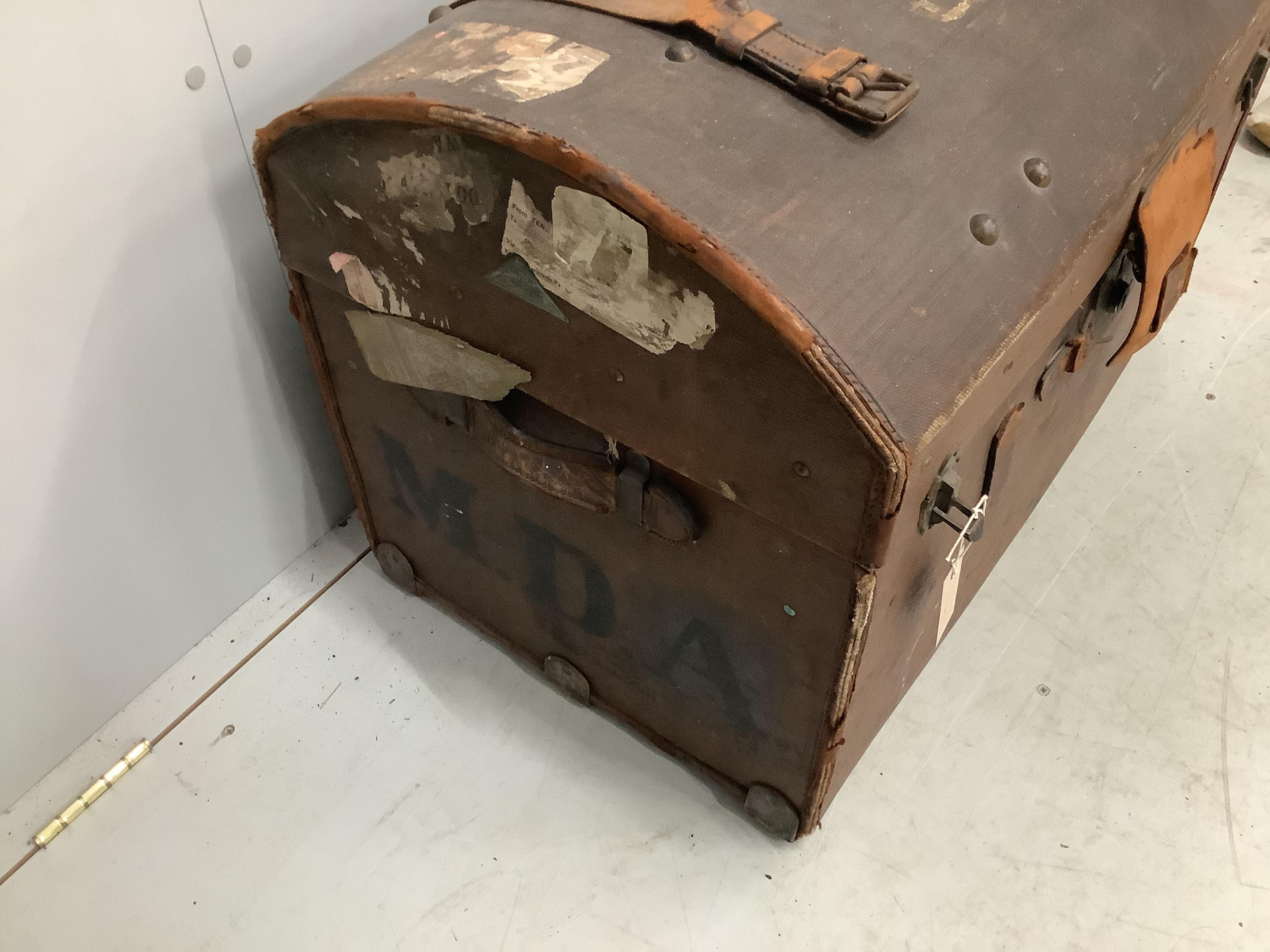 A Victorian canvas covered domed trunk, width 75cm, depth 47cm, height 57cm - Image 3 of 4