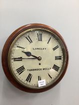 A Victorian mahogany circular single fusee wall dial marked Langley, Tunbridge Wells, diameter 36cm