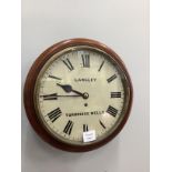 A Victorian mahogany circular single fusee wall dial marked Langley, Tunbridge Wells, diameter 36cm