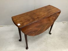 A George III mahogany drop leaf pad foot dining table, width 95cm, depth 34cm, height 69cm