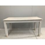 A rectangular painted marble top kitchen table, width 150cm, depth 70cm, height 76cm