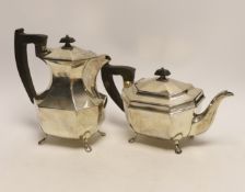 A George VI silver teapot and matching hot water pot by Viners Ltd, Sheffield, 1947/48, gross weight