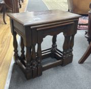 A nest of three 18th century style rectangular oak tea tables stamped CC41, utility furniture, width