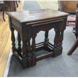 A nest of three 18th century style rectangular oak tea tables stamped CC41, utility furniture, width