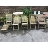 A set of four Alexander Rose teak folding garden elbow chairs, an Alexander Rose teak steamer