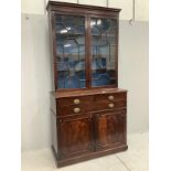 A George III mahogany bookcase cabinet, width 125cm, depth 53cm, height 242cm