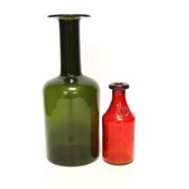 Eric Hogland, a ruby glass bottle and a Holmegaard bottle, 30cm high