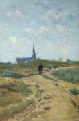 19th century School, impressionist oil on canvas, Church in a landscape, indistinctly signed lower