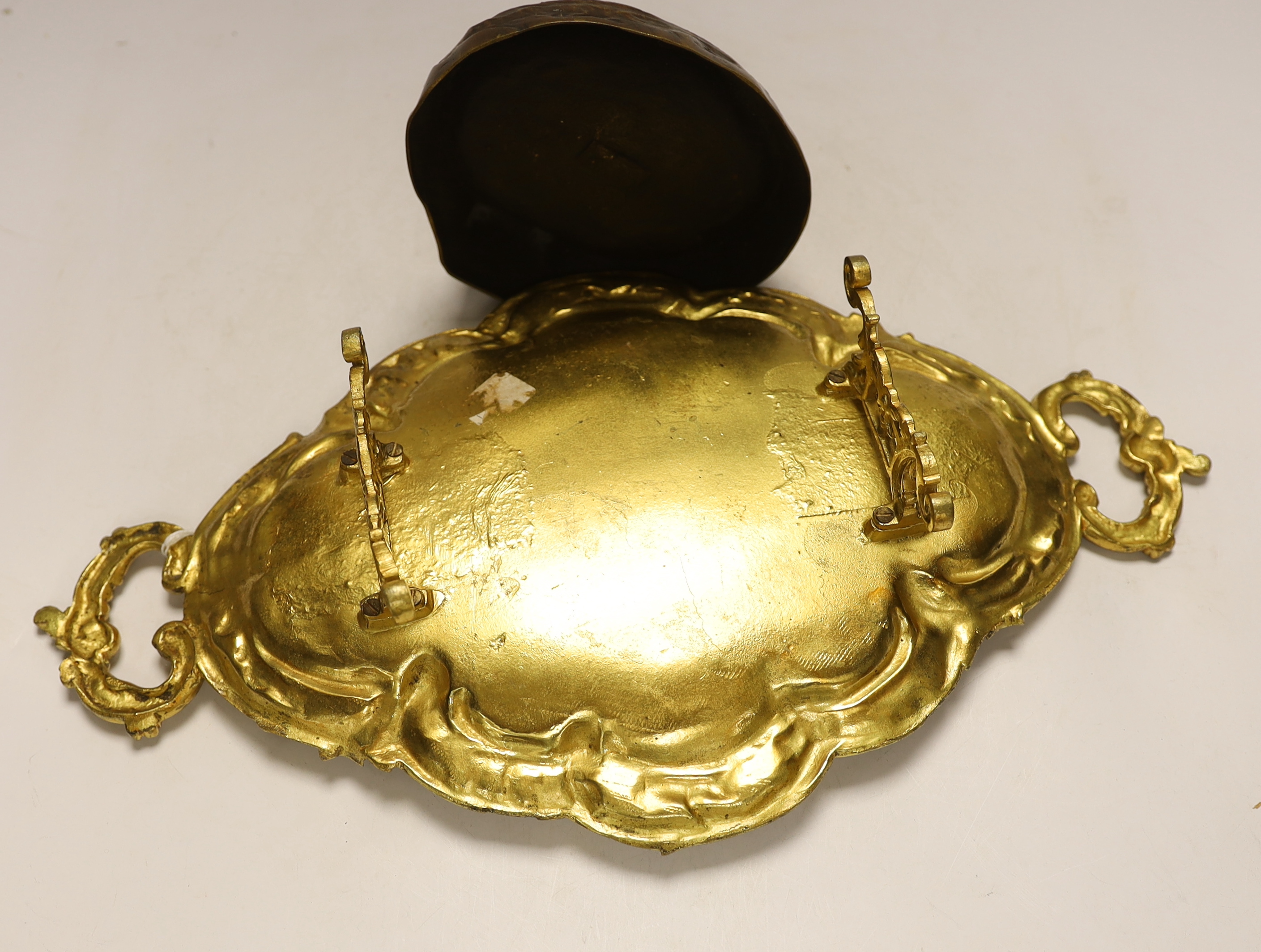 A gilt metal oval dish with twin handles and match tray, 43cm wide - Image 5 of 6