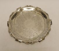 A late 19th/early 20th century Austro-Hungarian 800 standard white metal shaped circular dish, 27.