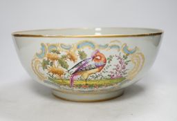 A large Continental Chelsea style floral painted bowl, 28cm diameter