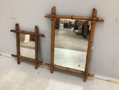 Two late 19th / early 20th century French rectangular simulated bamboo wall mirrors, larger width