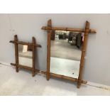 Two late 19th / early 20th century French rectangular simulated bamboo wall mirrors, larger width