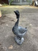 A painted cast metal goose garden ornament, height 74cm