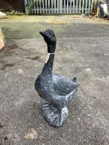 A painted cast metal goose garden ornament, height 74cm