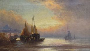 William Langley (1852-1922) oil on canvas, 'Sunset fishing, Luggers', signed, inscribed verso, 23