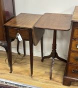 A George III mahogany drop leaf work table, width 33cm, depth 47cm, height 71cm and an early