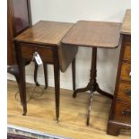 A George III mahogany drop leaf work table, width 33cm, depth 47cm, height 71cm and an early