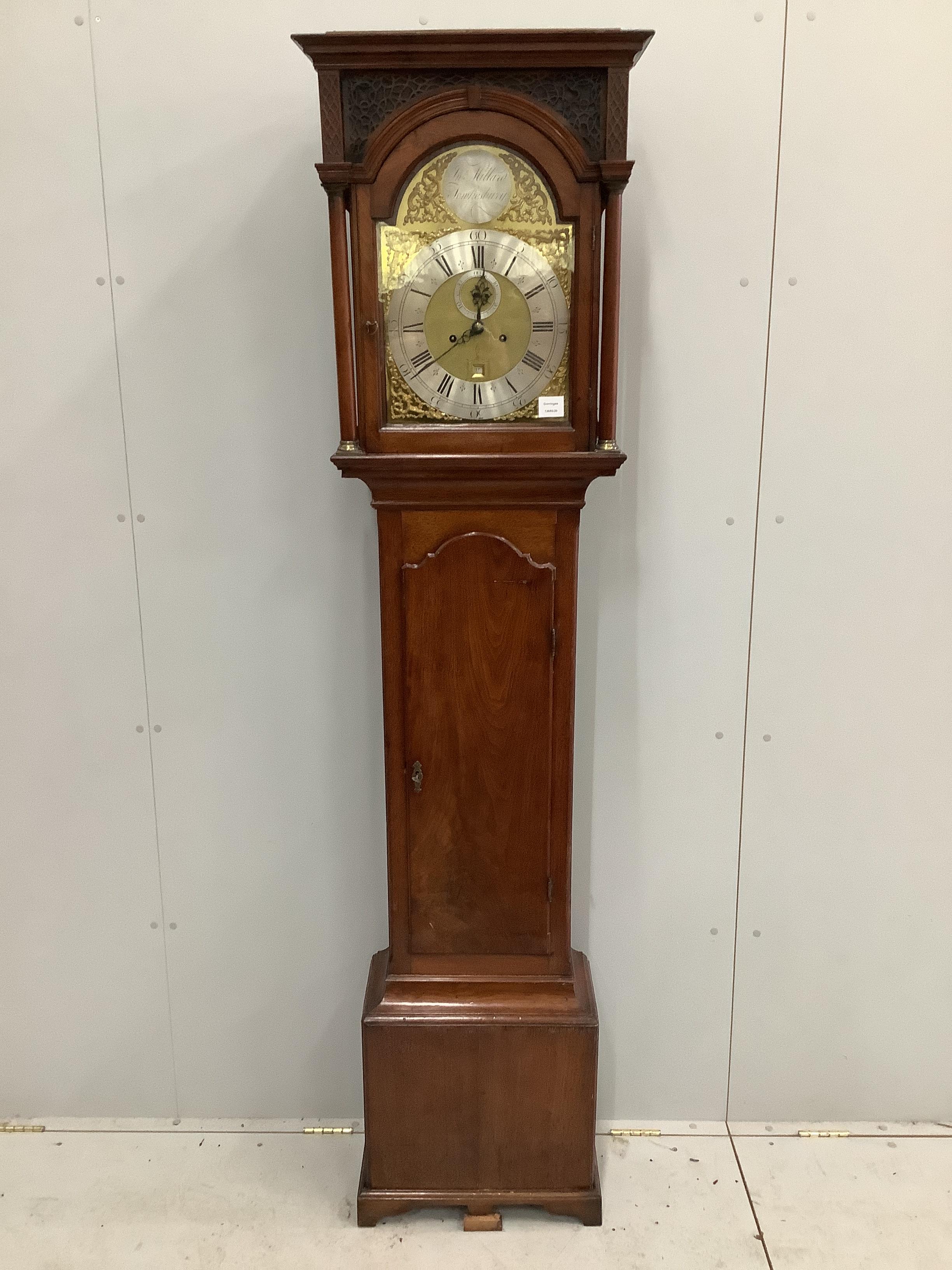 A George III mahogany eight day longcase clock, the brass dial marked Millard, Tewkesbury, height