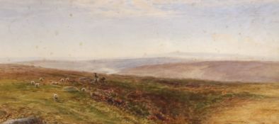 Arthur Henry Enoch (fl.1869-1910), watercolour, Sheep on the moors, signed, 24 x 52cm