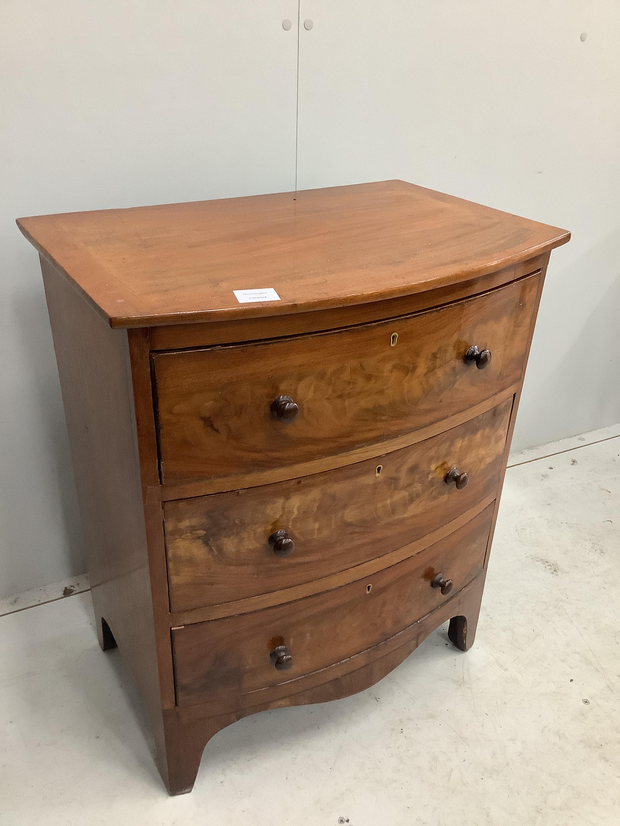 A small Regency mahogany bowfront chest of three drawers, converted from a commode, width 58cm, - Image 2 of 2