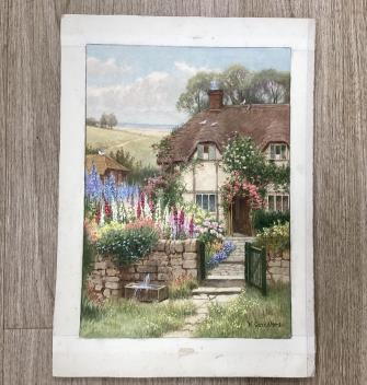 William Affleck (aka, William Carruthers, 1868-1943), two watercolours on card, ‘A cottage in - Image 2 of 3