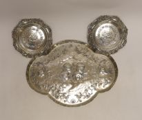 A late Victorian repousse silver dressing table tray with Reynold's Angels decoration, William