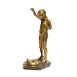 A Ferdinand Frick (1878-1939) for Goldscheider, bronze study of a girl with a cat, signed, 24cm