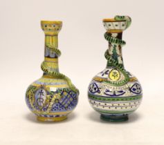 Two Italian Maiolica bottle vases, one by Cantagalli, largest 18cm high