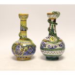 Two Italian Maiolica bottle vases, one by Cantagalli, largest 18cm high