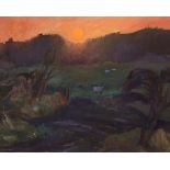 Violet Fuller (1920-2008), oil on board, Pastoral landscape at sunset, 62 x 76cm, unframed