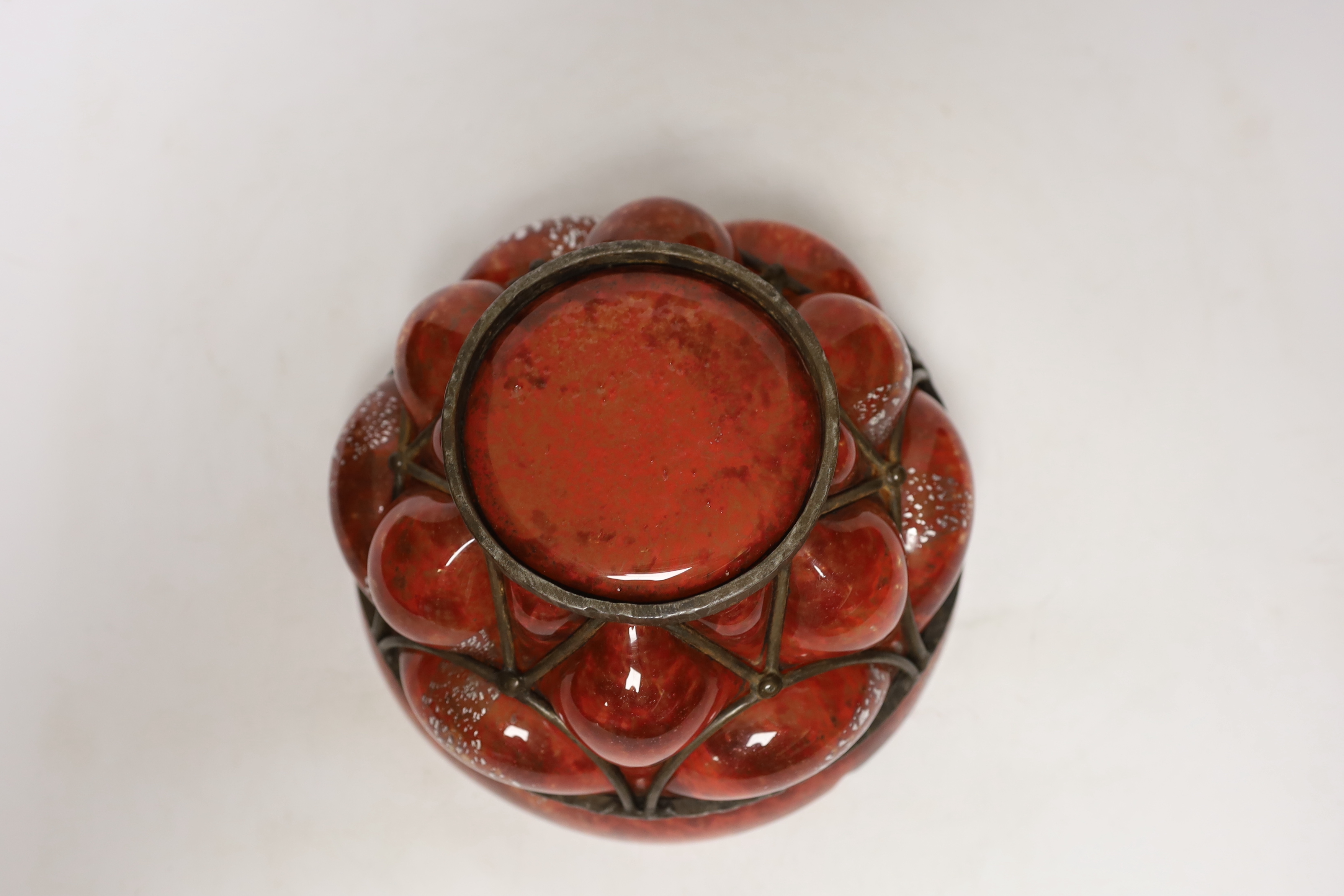 Andre Delatte (1887-1953), Nancy wrought iron bound glass bowl, 31.5cm diameter - Image 4 of 4