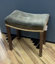 A George VI limed oak Coronation stool, width 46cm, depth 31cm, height 48cm