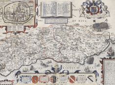 John Norden (1546-1625), hand coloured map of Sussex, sold by John Sudbury and George Humble, text