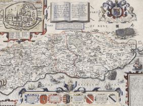 John Norden (1546-1625), hand coloured map of Sussex, sold by John Sudbury and George Humble, text