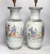 A pair of modern Chinese porcelain vases, converted into lamps, vases 47cm high