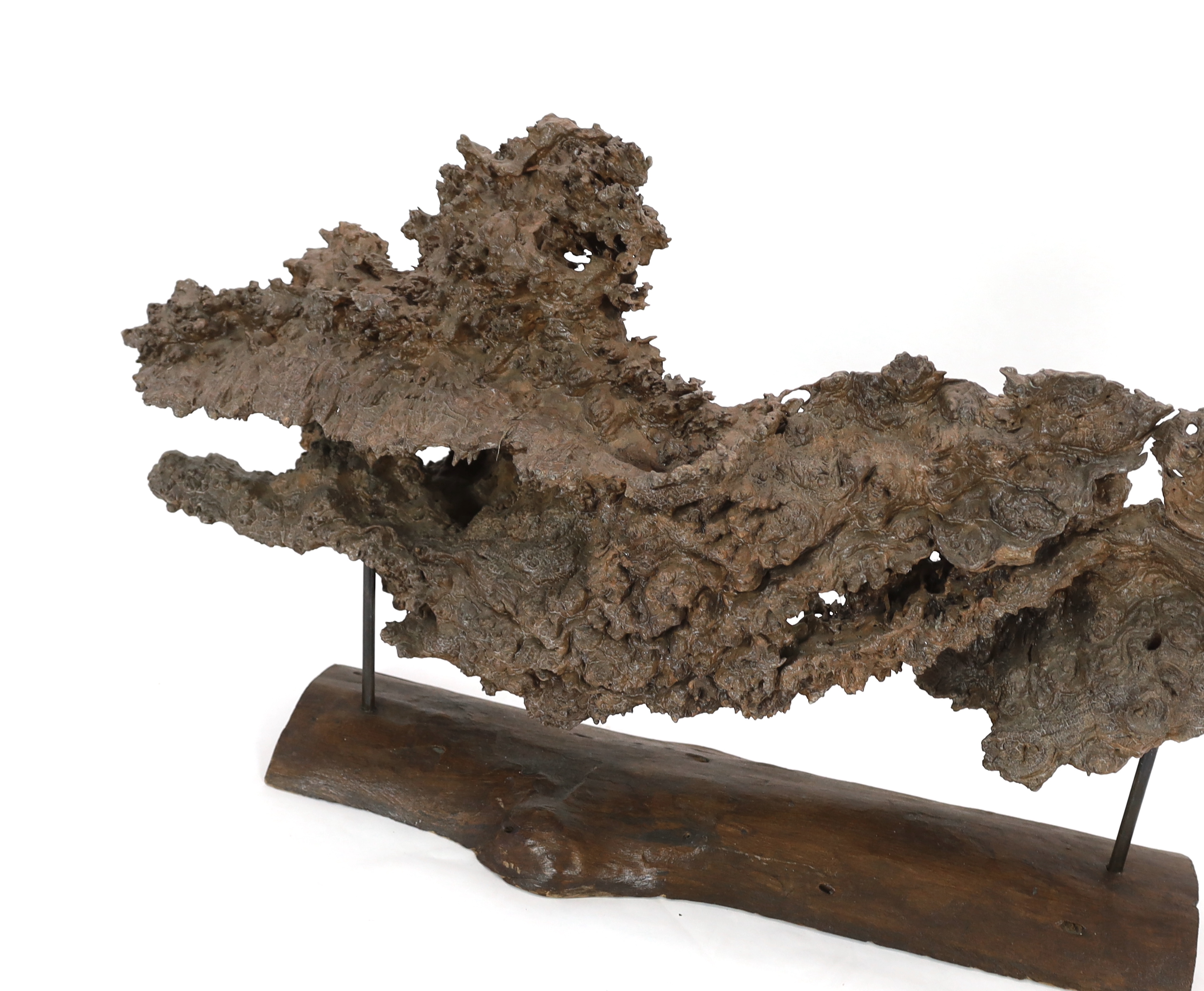 ** ** A large section of Andaman Padauk burr wood of sculptural form, mounted on a stand, 148cm - Image 2 of 4