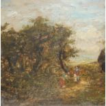 After John Constable RA (1776-1837), oil on board, Pastoral landscape with figures, 14.5 x 14.5cm