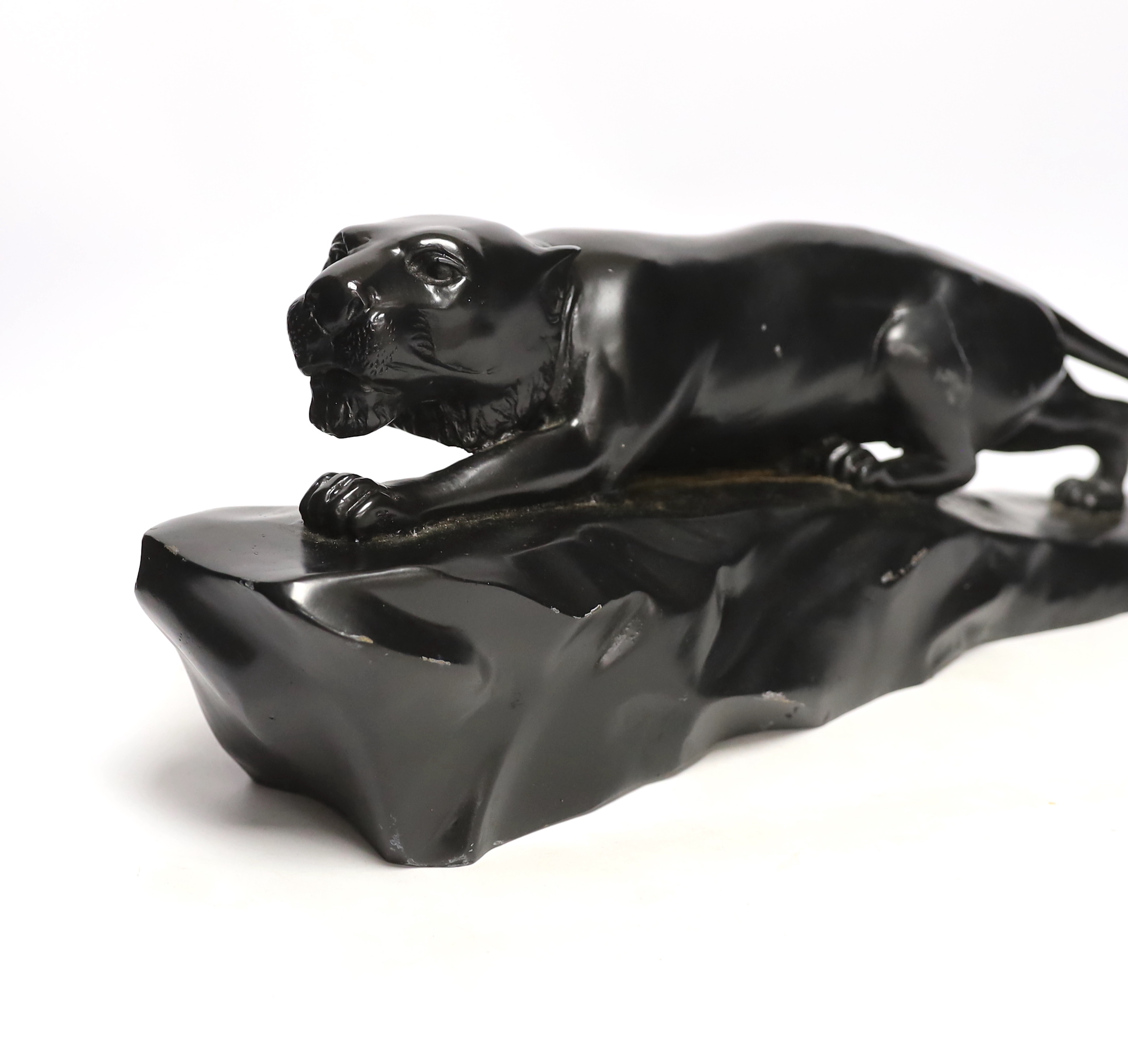 A bronzed black painted spelter panther, 50cm wide - Image 2 of 5